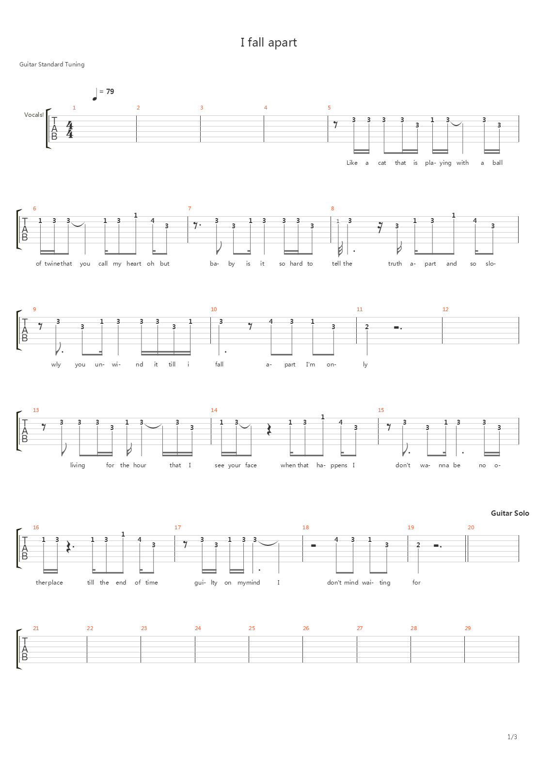 I Fall Apart吉他谱