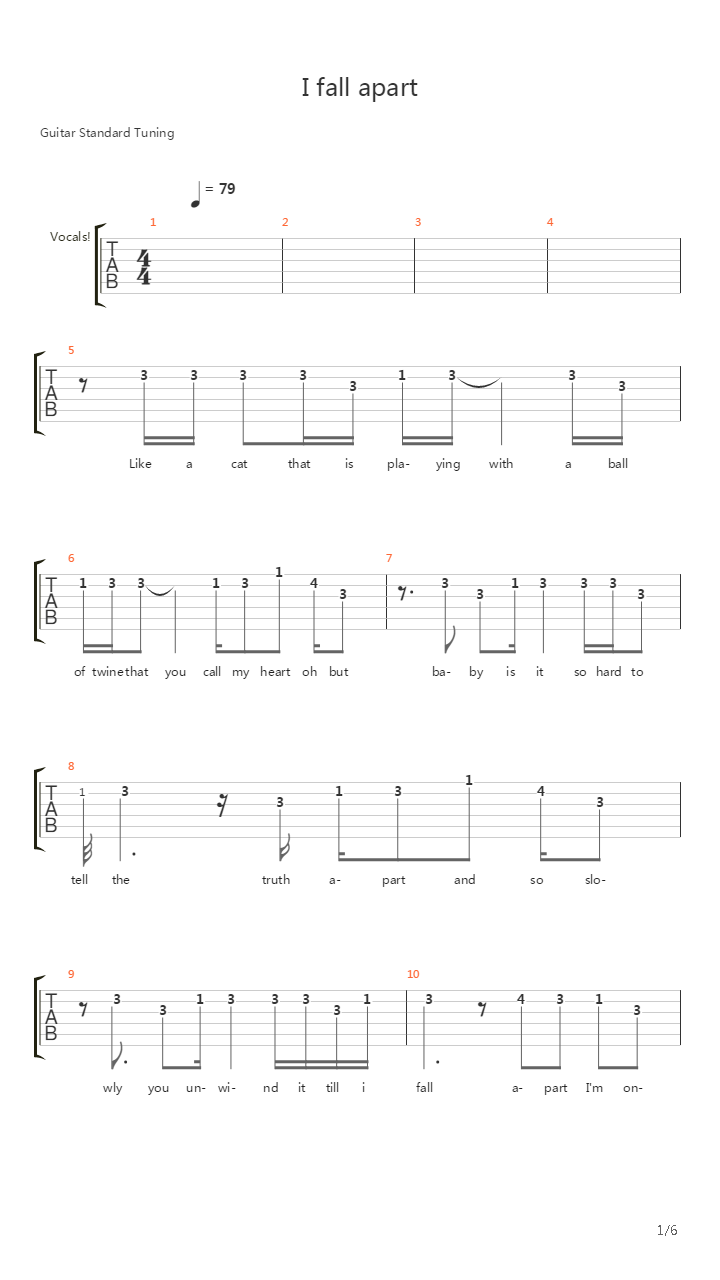 I Fall Apart吉他谱