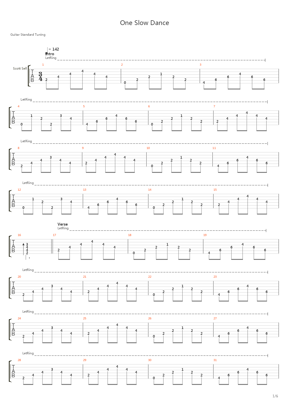 One Slow Dance吉他谱