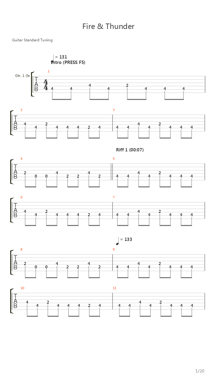 Fire And Thunder吉他谱