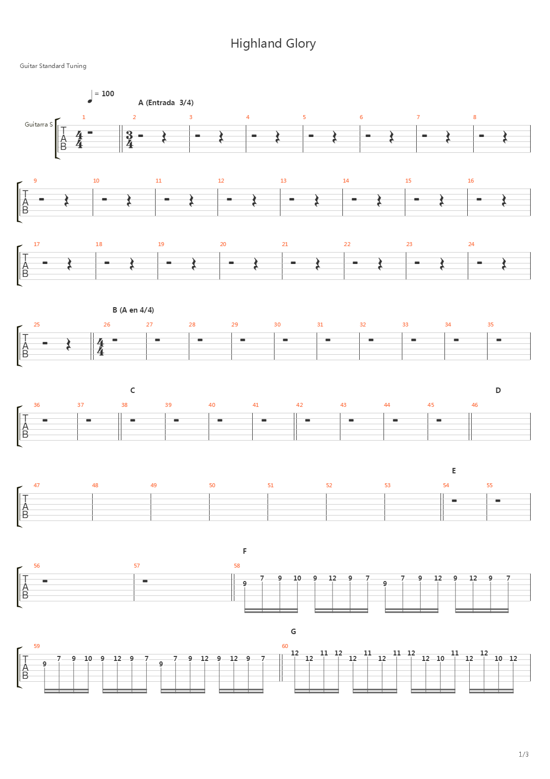 Highland Glory (The Eternal Fight)吉他谱