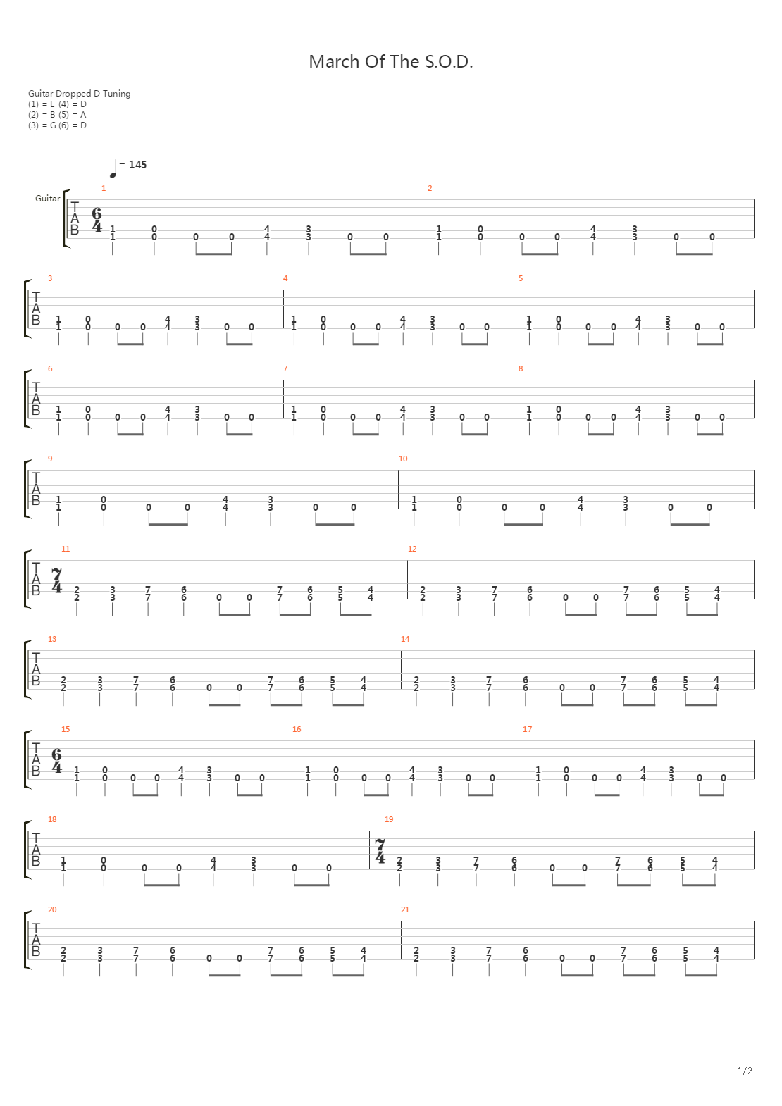 March Of The S.O.D吉他谱