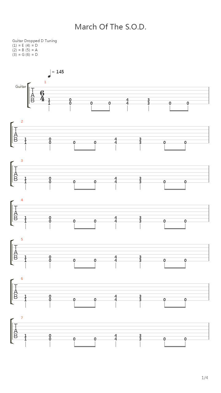 March Of The S.O.D吉他谱