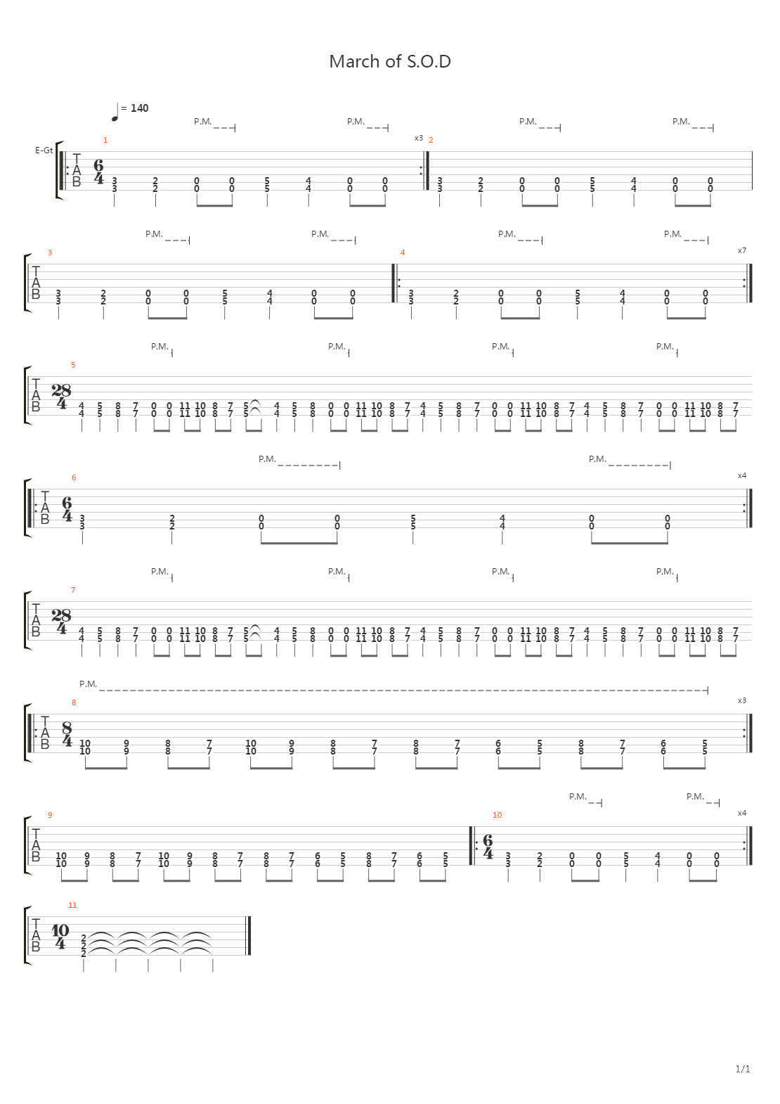 March of S.O.D吉他谱