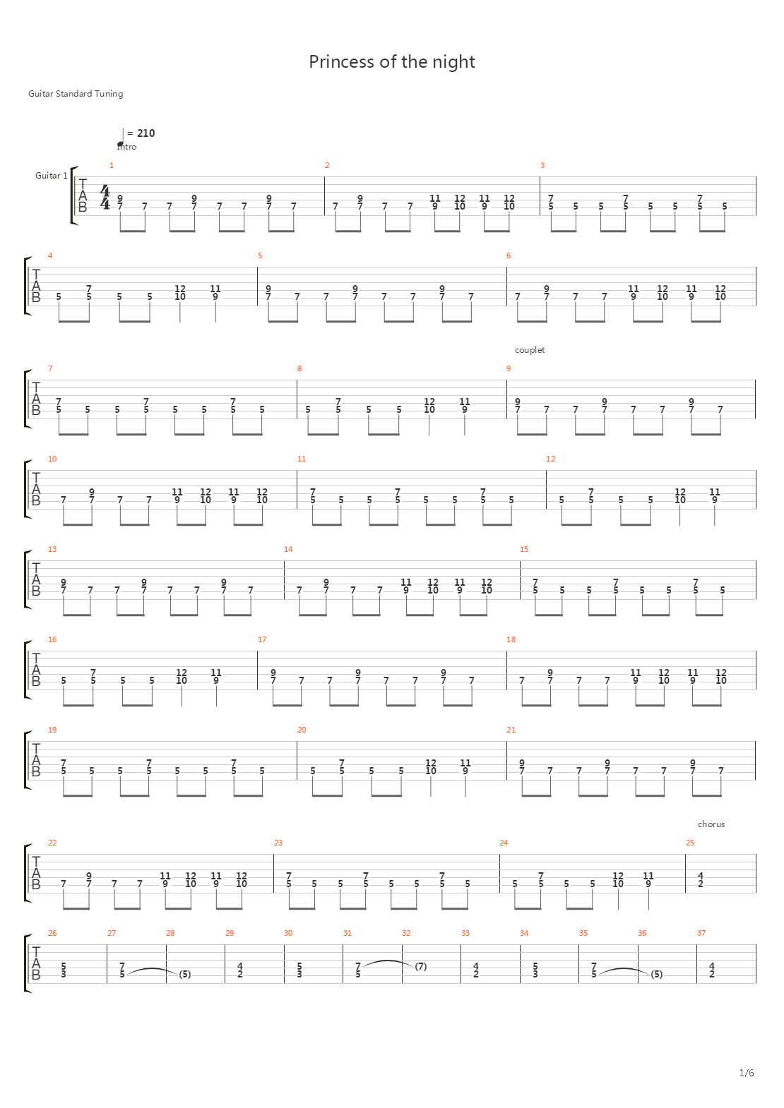 Princess Of The Night吉他谱