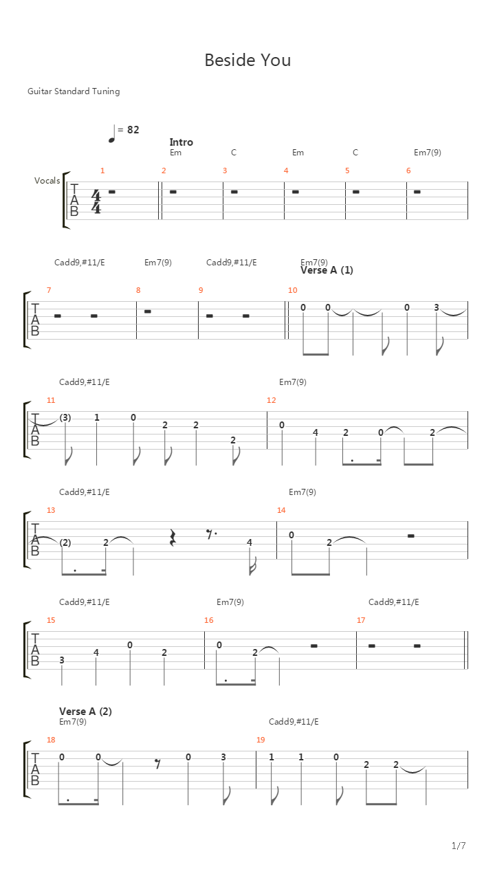 Beside You吉他谱