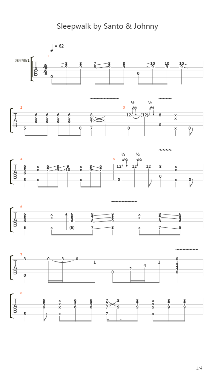 Sleepwalk (played by Justin Brown)吉他谱