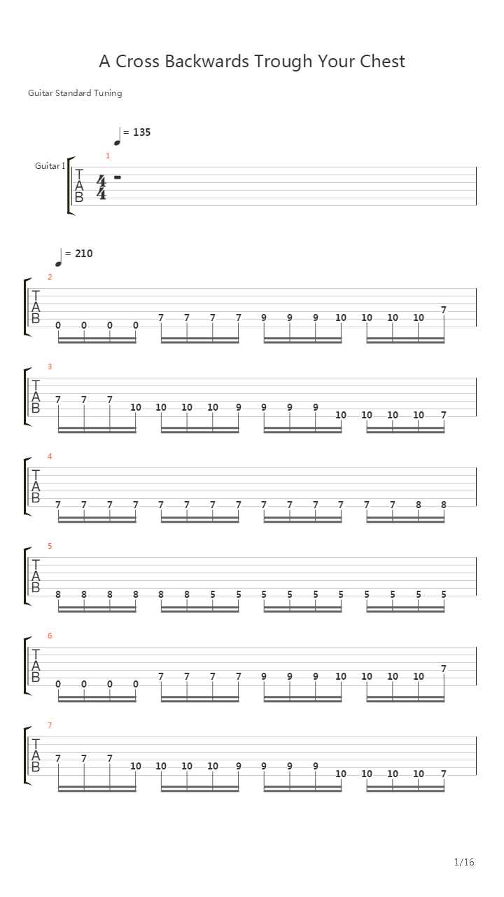 A Cross Backwards Trough Your Chest吉他谱