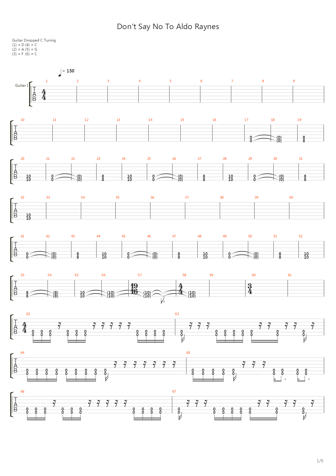 Don't Say No To Aldo Raynes吉他谱