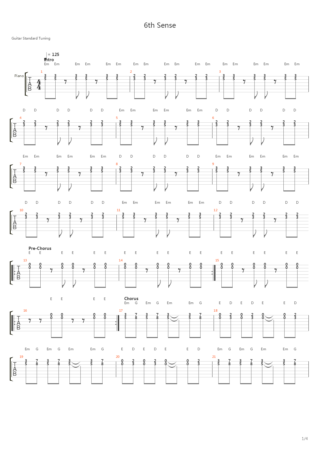 6th Sense吉他谱
