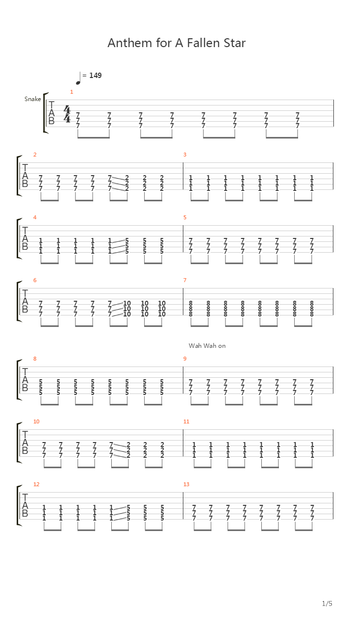 Anthem For A Fallen Star吉他谱