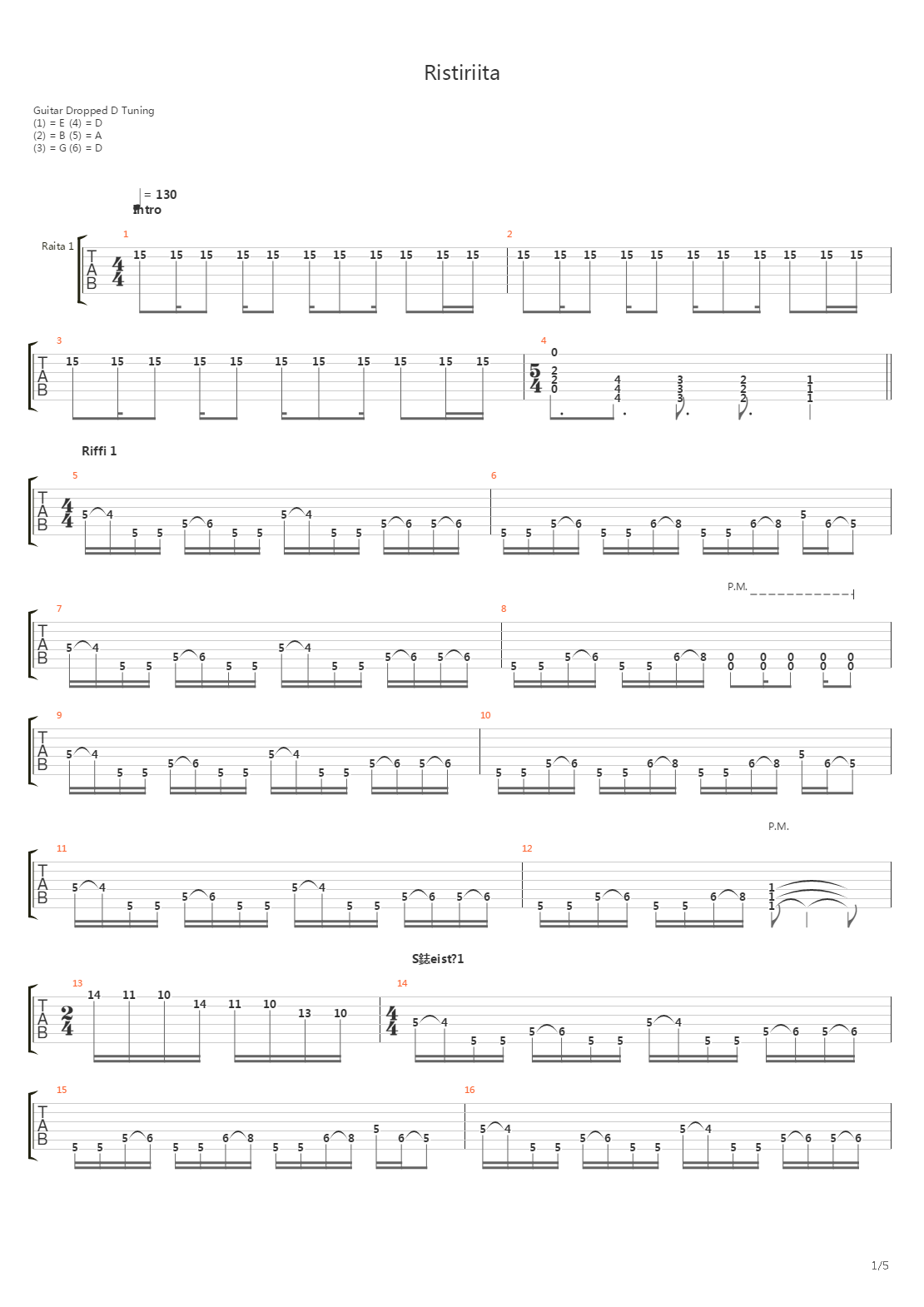 Ristiriita吉他谱