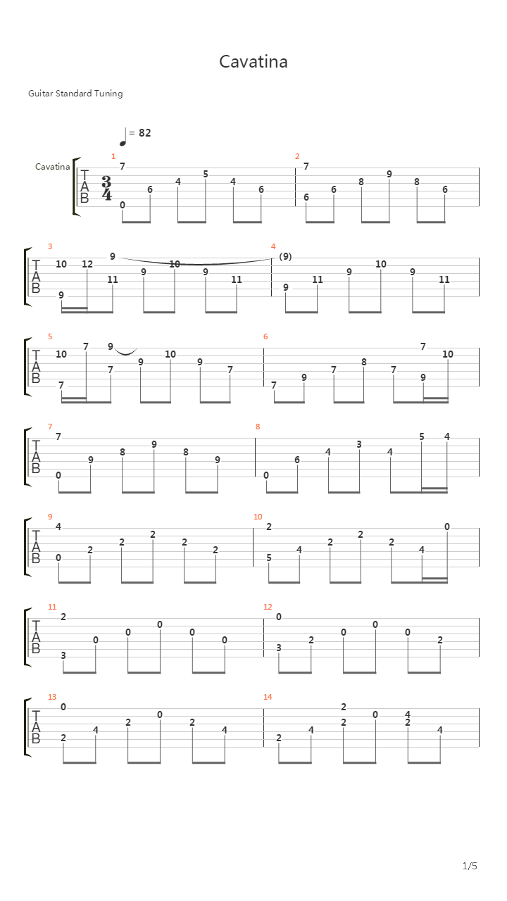 Cavatina (1 Guitar)吉他谱