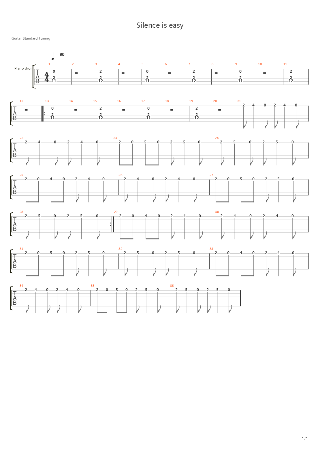 Silence Is Easy吉他谱