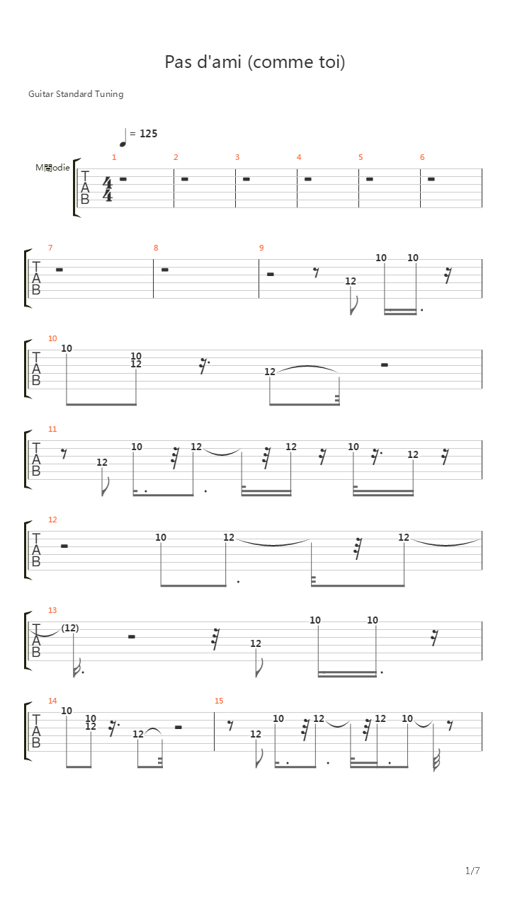 Pas d'Ami (Comme Toi)吉他谱
