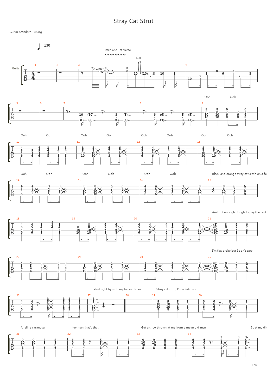 Stray Cat Strut吉他谱