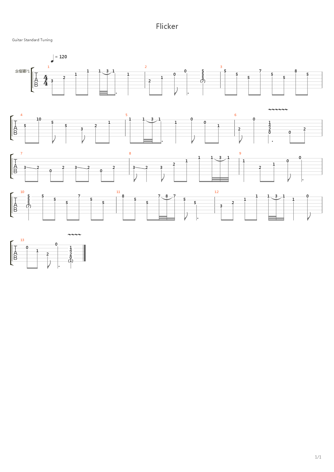 Flicker吉他谱