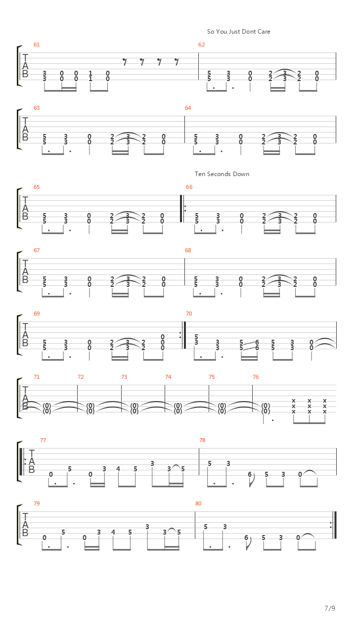 10 Seconds Down吉他谱