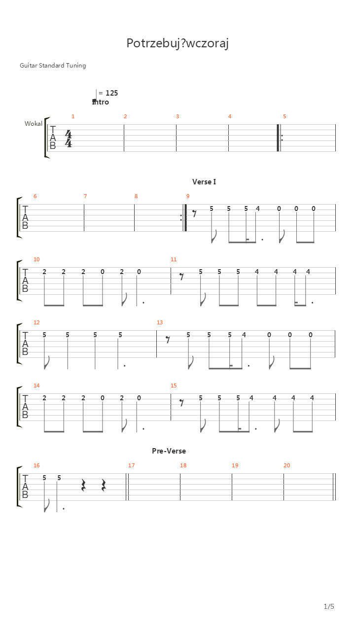 Potrzebuje Wczoraj吉他谱