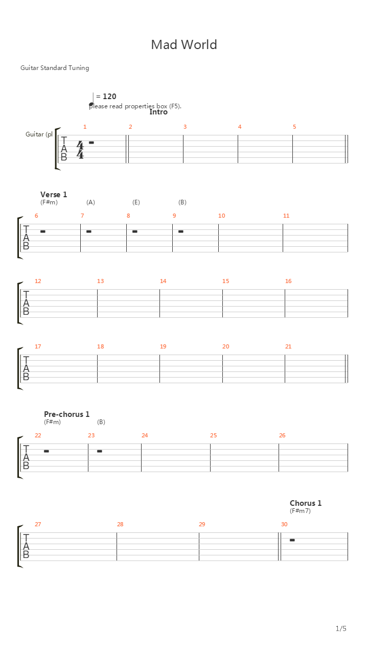 Mad World吉他谱