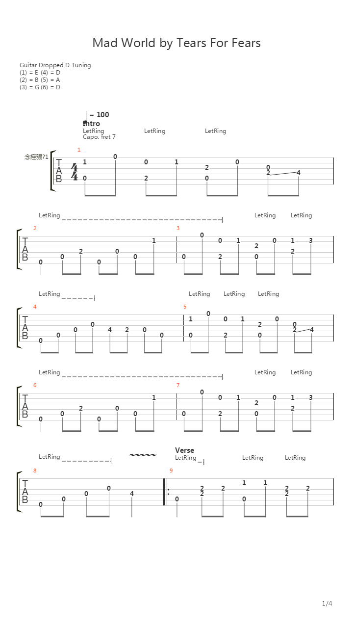 Mad World (by Justin Brown)吉他谱