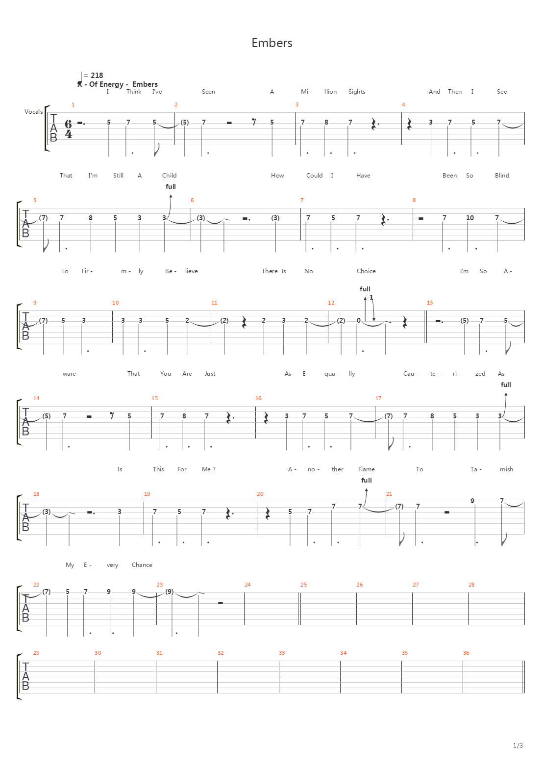 Embers吉他谱