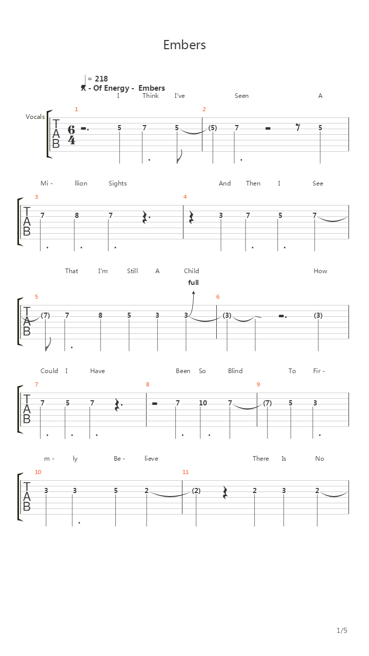 Embers吉他谱