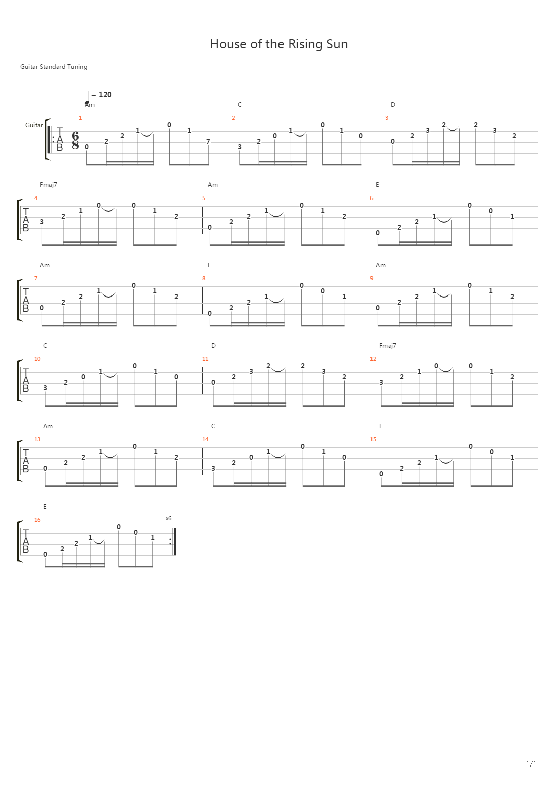 House Of The Rising Sun吉他谱