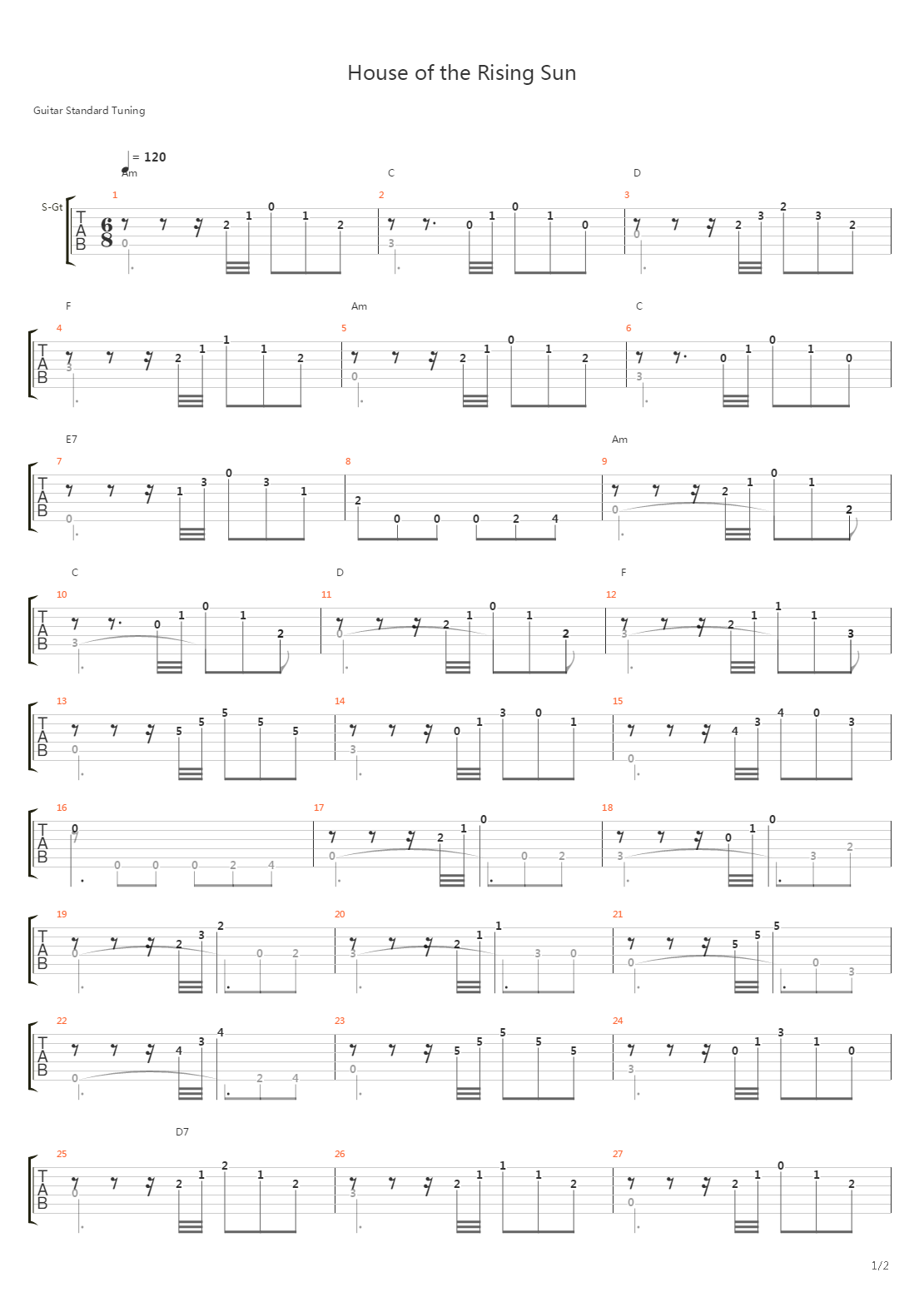 House Of The Rising Sun吉他谱