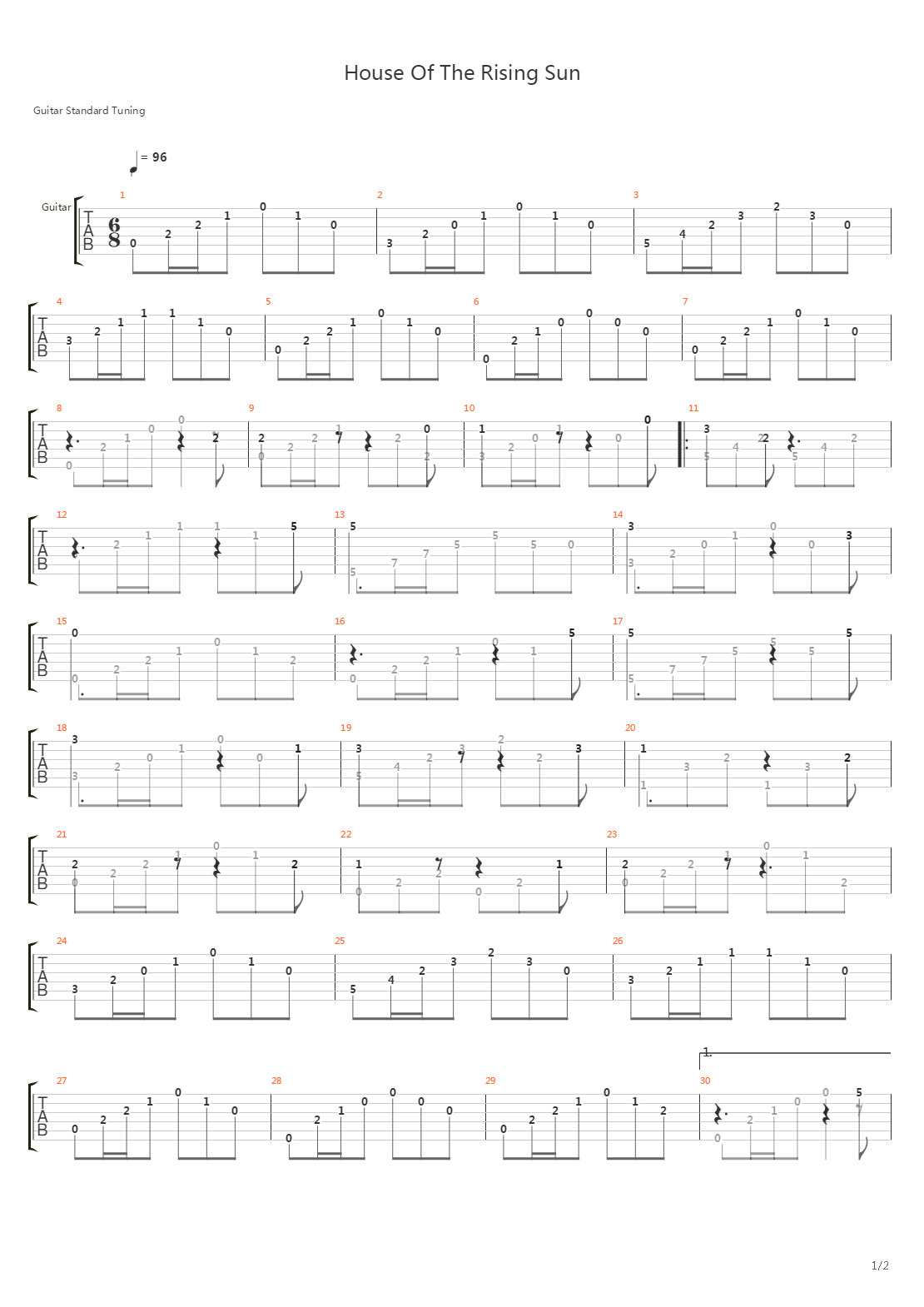 House Of The Rising Sun吉他谱