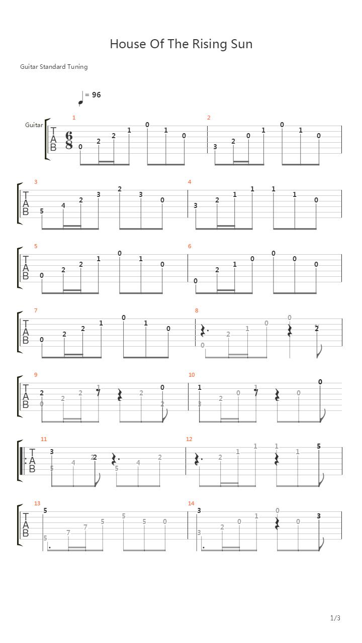 House Of The Rising Sun吉他谱