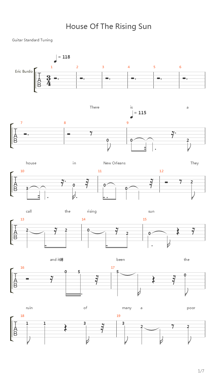 House Of The Rising Sun吉他谱