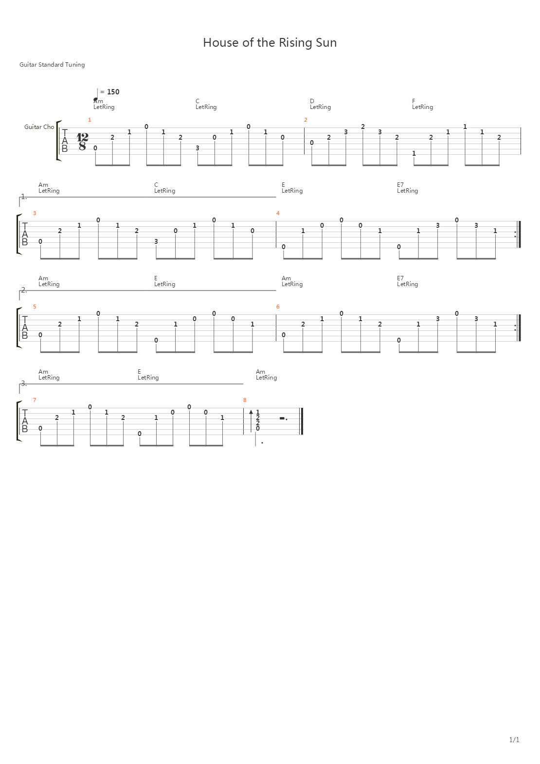 House of the Rising Sun吉他谱