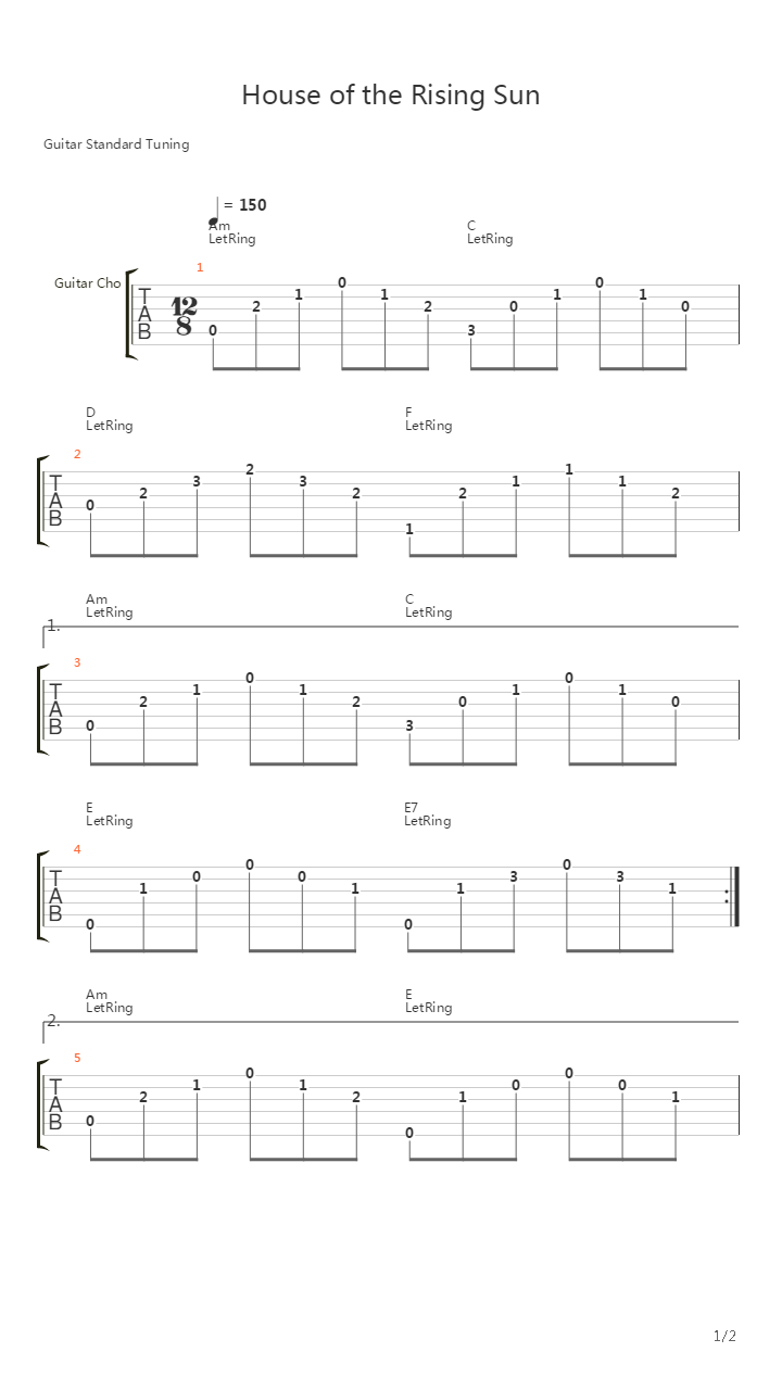 House of the Rising Sun吉他谱