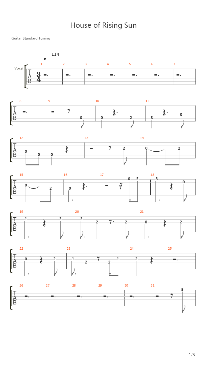 House of the Rising Sun (C&H)吉他谱