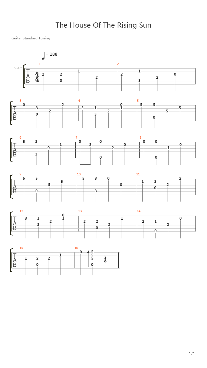 The House Of The Rising Sun吉他谱