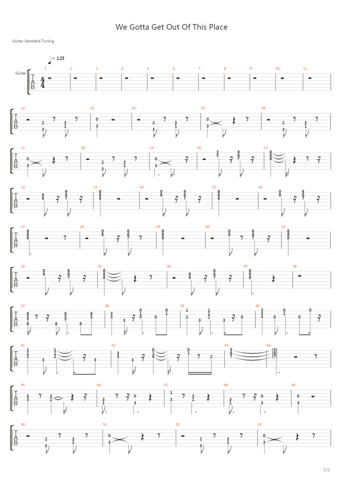 We Gotta Get Out of this Place吉他谱