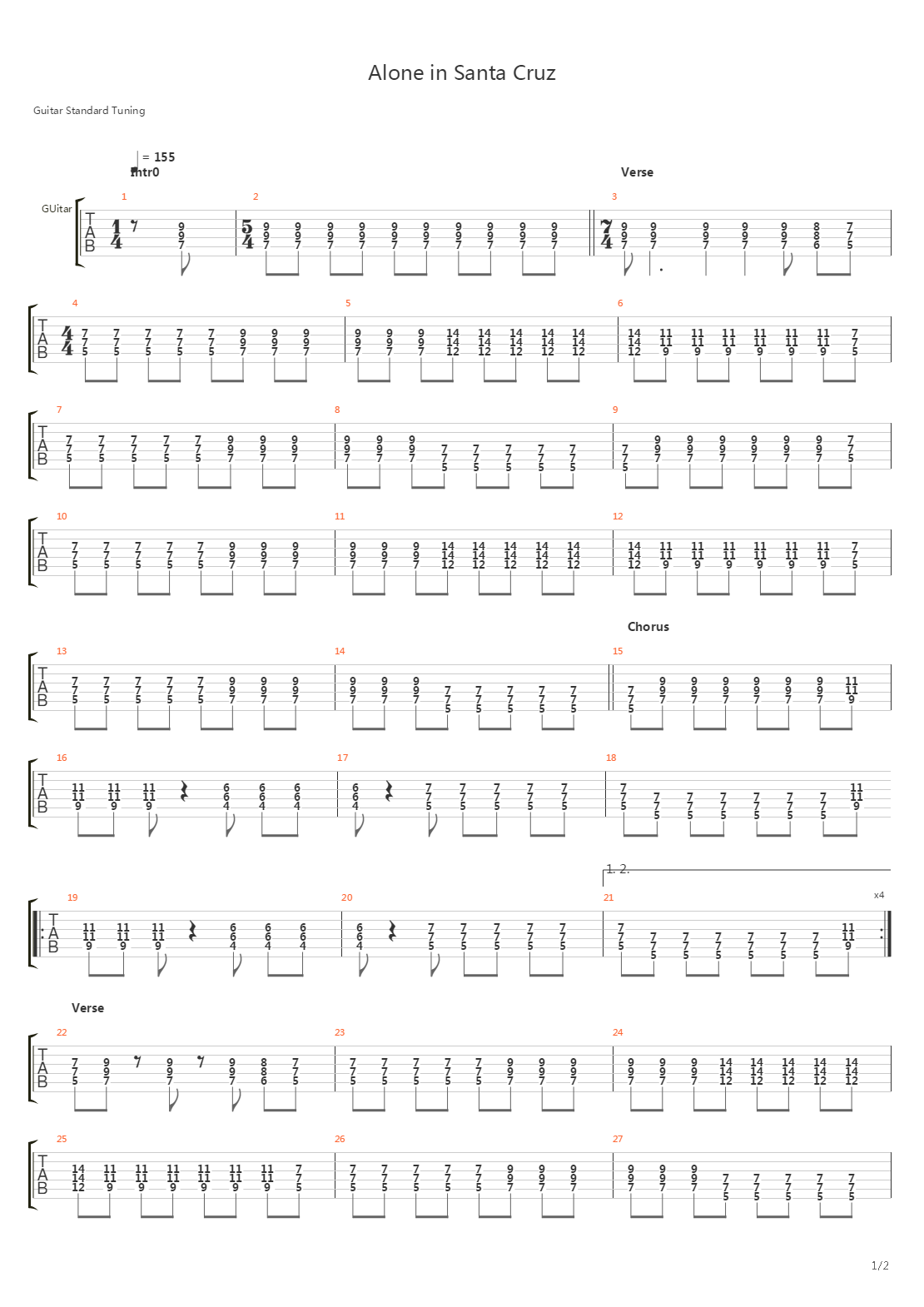 Alone In Sata Cruz吉他谱