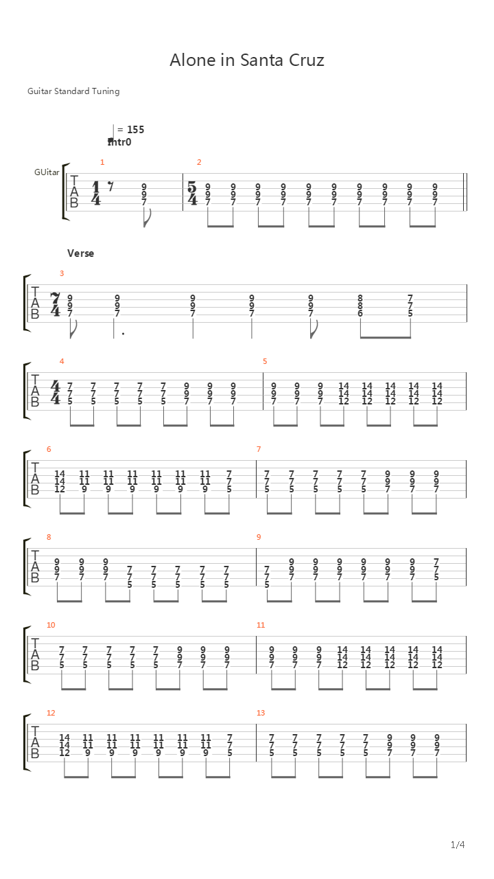 Alone In Sata Cruz吉他谱