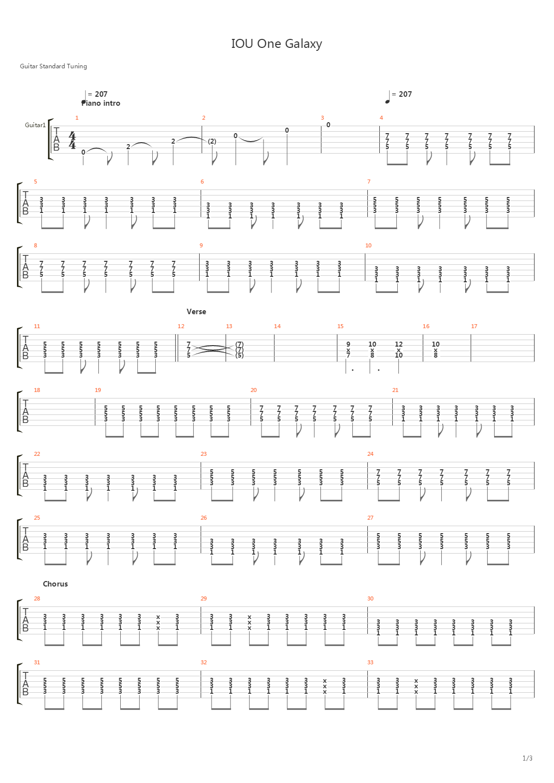 IOU One Galaxy吉他谱