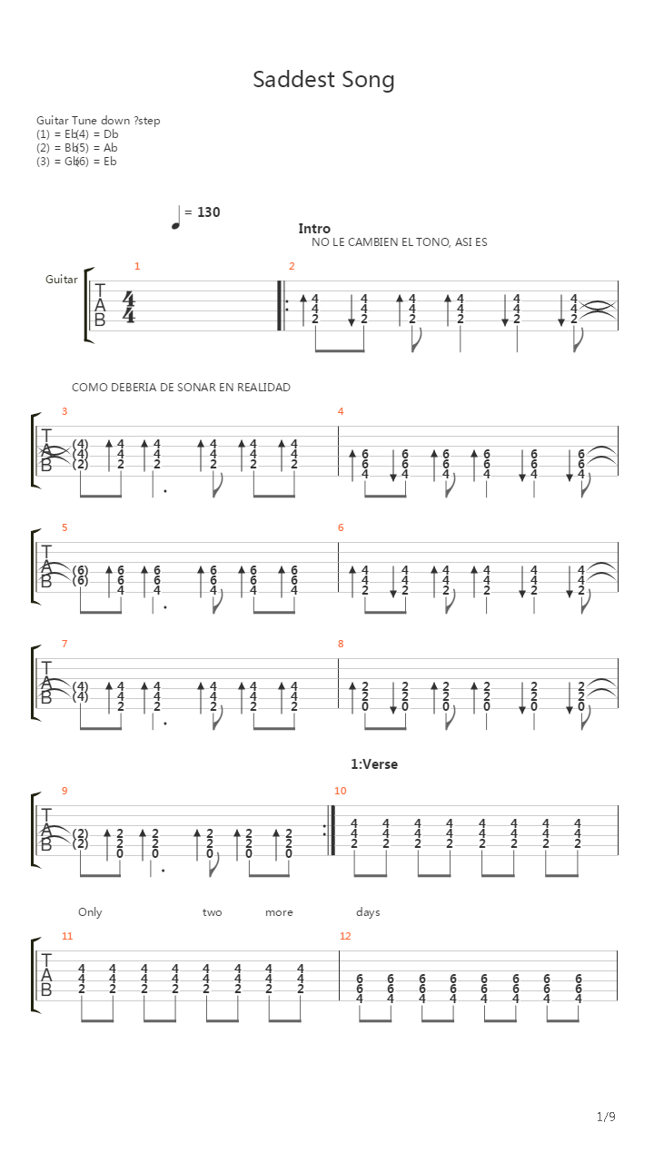 Saddest Song吉他谱