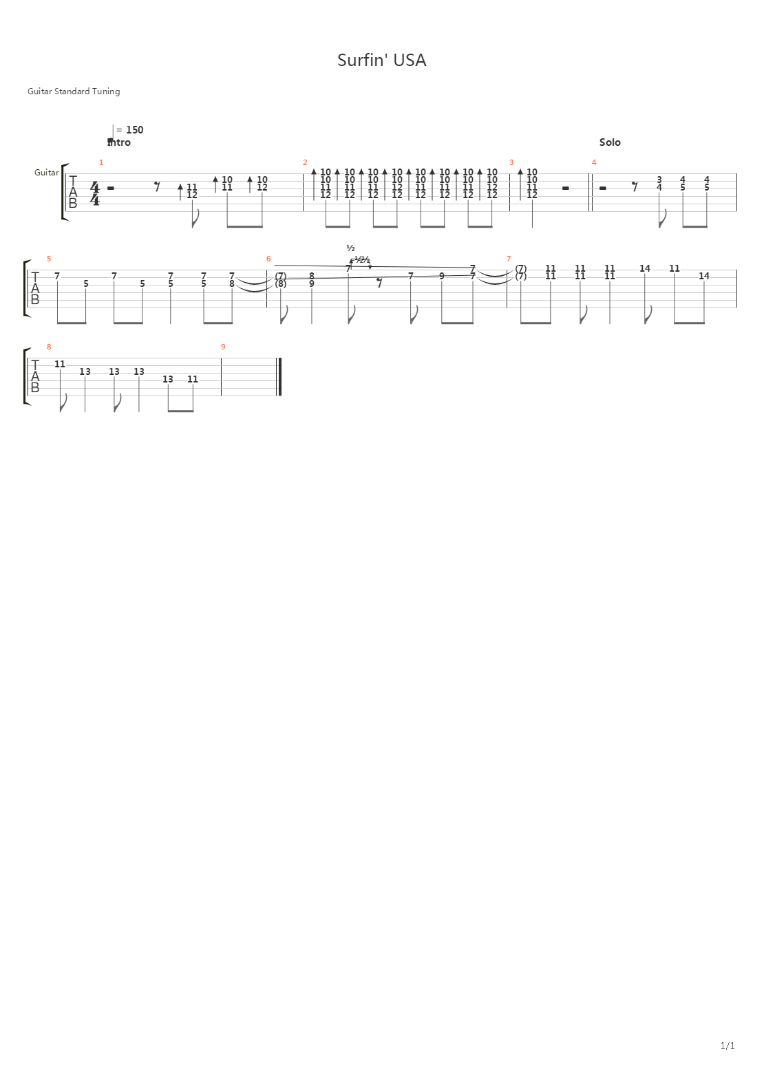 Surfin' USA - Intro+Solo吉他谱