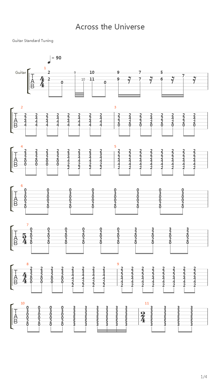Across the Universe吉他谱
