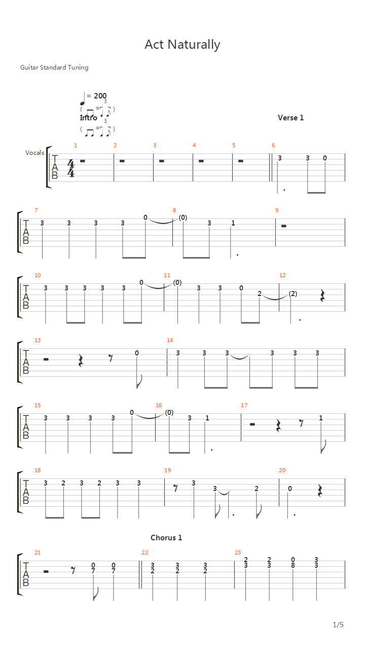 Act Naturally吉他谱