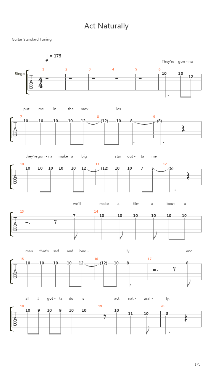 Act Naturally吉他谱