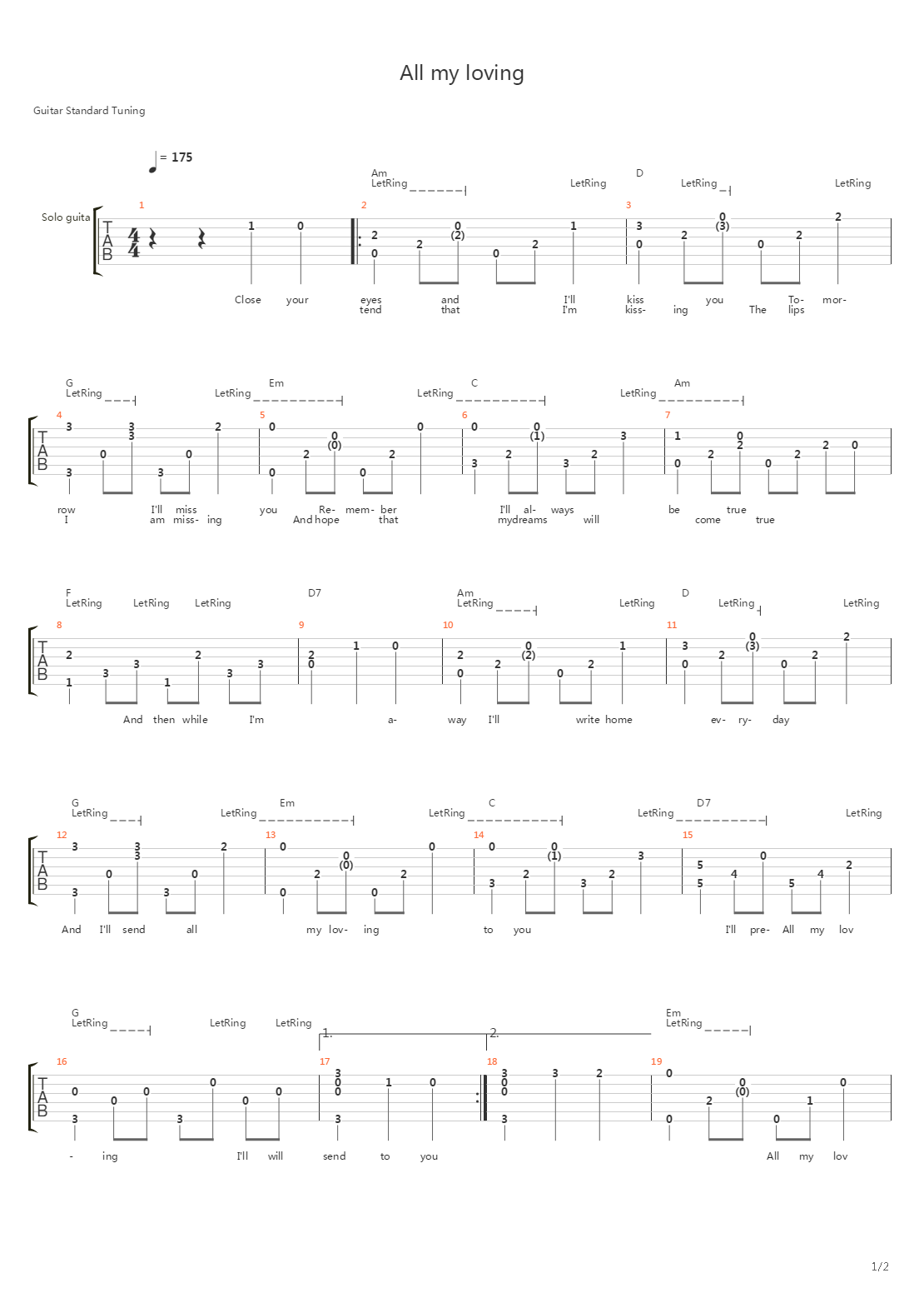All My Loving吉他谱