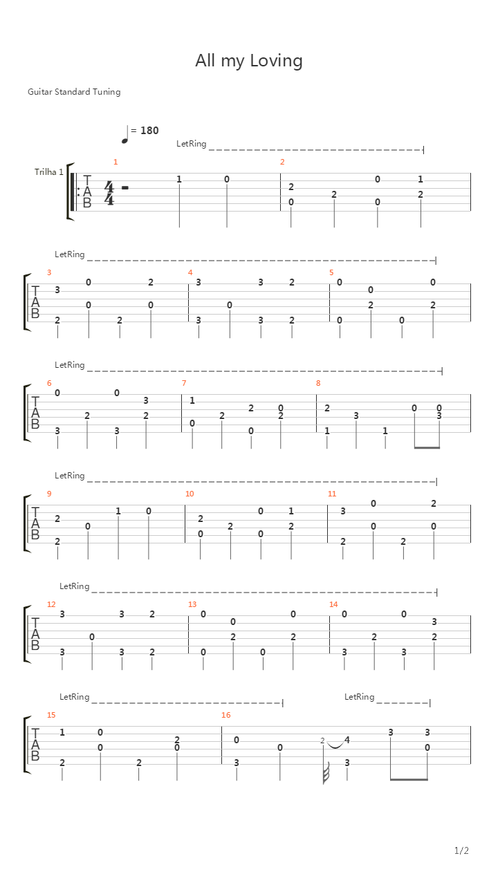 All My Loving (Arranged For One Guitar)吉他谱