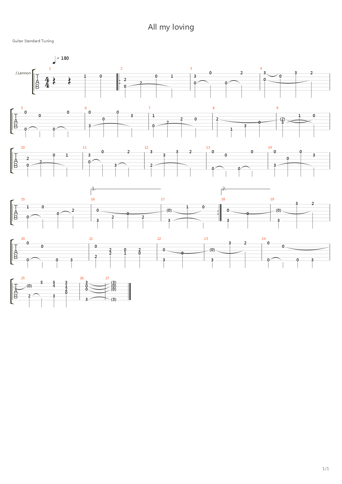 All My Loving吉他谱