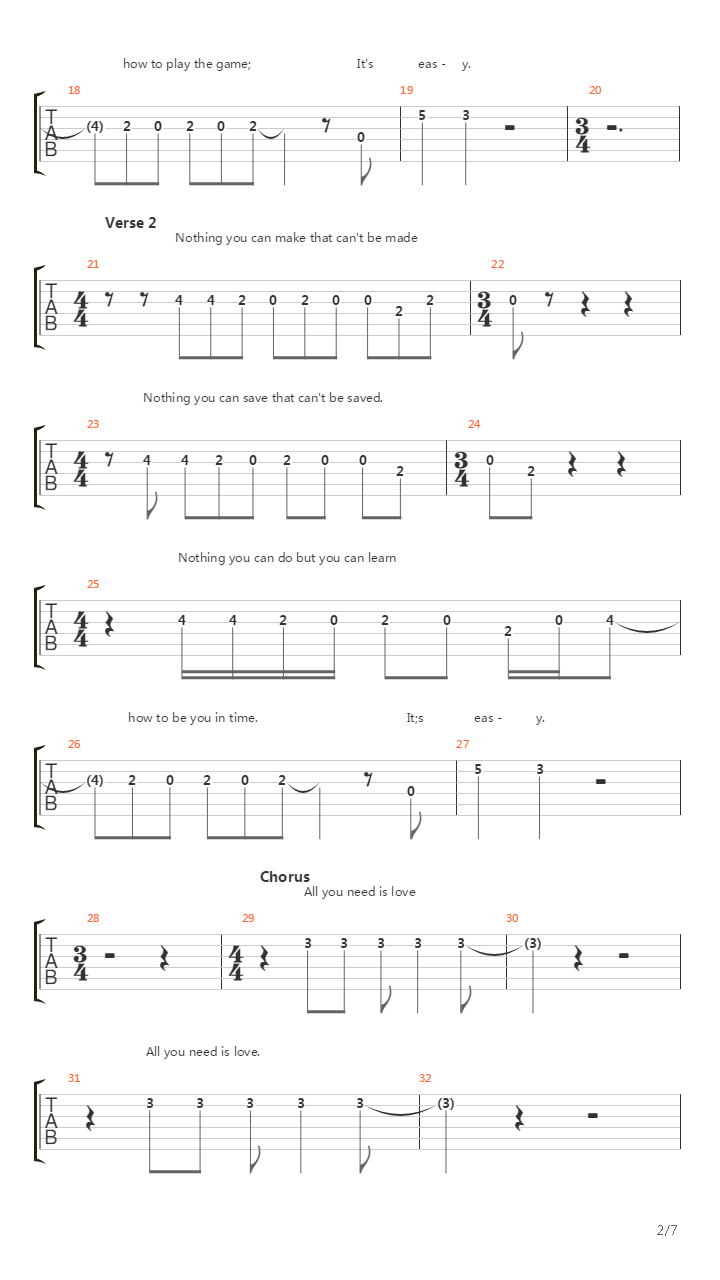 All You Need Is Love吉他谱