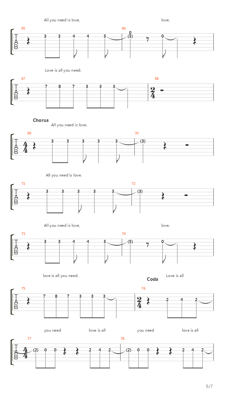 All You Need Is Love吉他谱